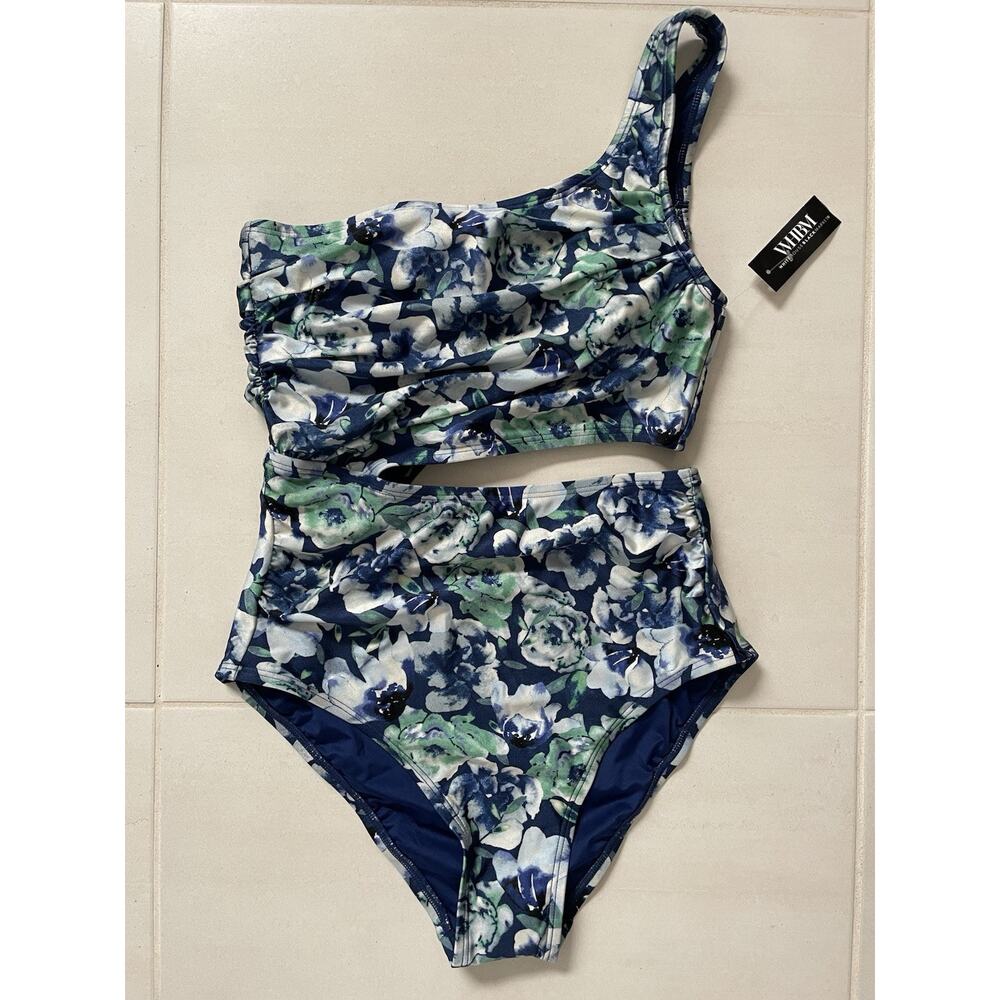 WHBM Swim One Piece Swimsuit One Shoulder Floral Swimwear Beach Pool